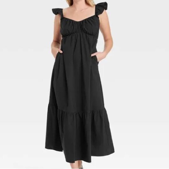 Universal Thread Flutter Cap Sleeve Maxi A-Line Dress boho cotton tiered M NEW - Picture 1 of 13